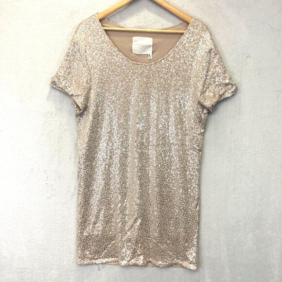 Victorias Secret Sequined Shift Dress Womens Size Small Beige Silver Mini Short - Picture 1 of 15